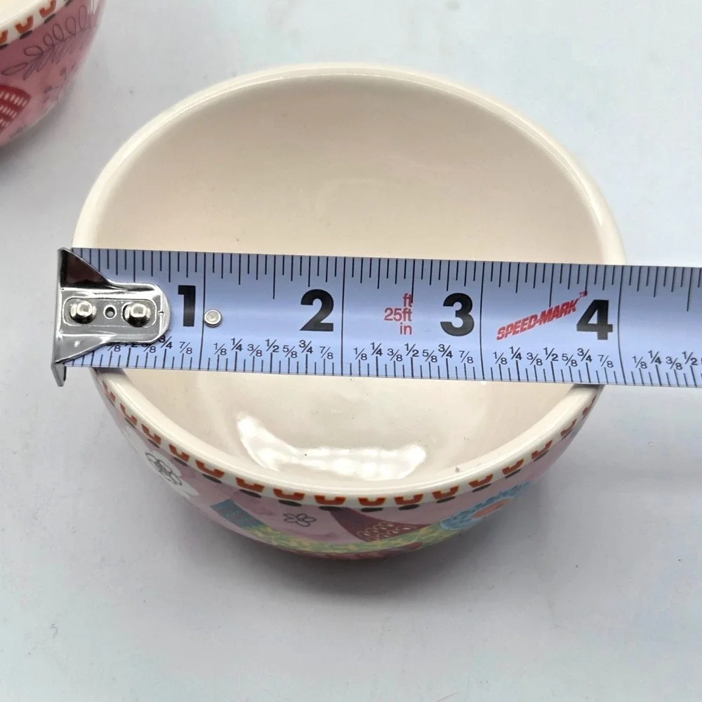 Pier 1 Imports Set of 2 Pink‎ Bird Ironstone Cereal Candy or Snack Bowls